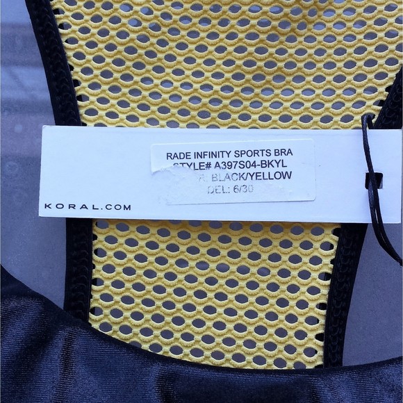 KORAL Rade Infinity Sports Bra Black Yellow Metallic Mesh backing Small New - Picture 7 of 9